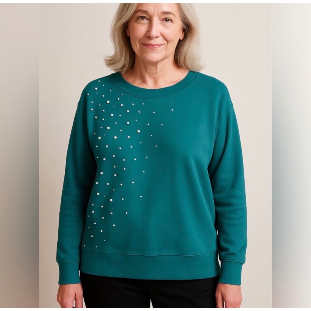 Rafaella green pearl and silver embellished top medium coastalgrandma